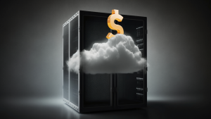 Imagen de un servidor con un signo peso y una nube. 